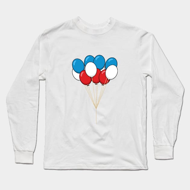 Blue White Red Patriotic Balloons Long Sleeve T-Shirt by BirdAtWork